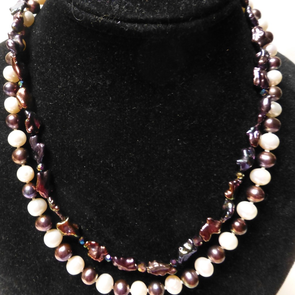PEARLS FOR 2026 UNIQUE DOUBLE PEARL PURPLE AND WHITE PEARLS KEISHI  NECKLACE